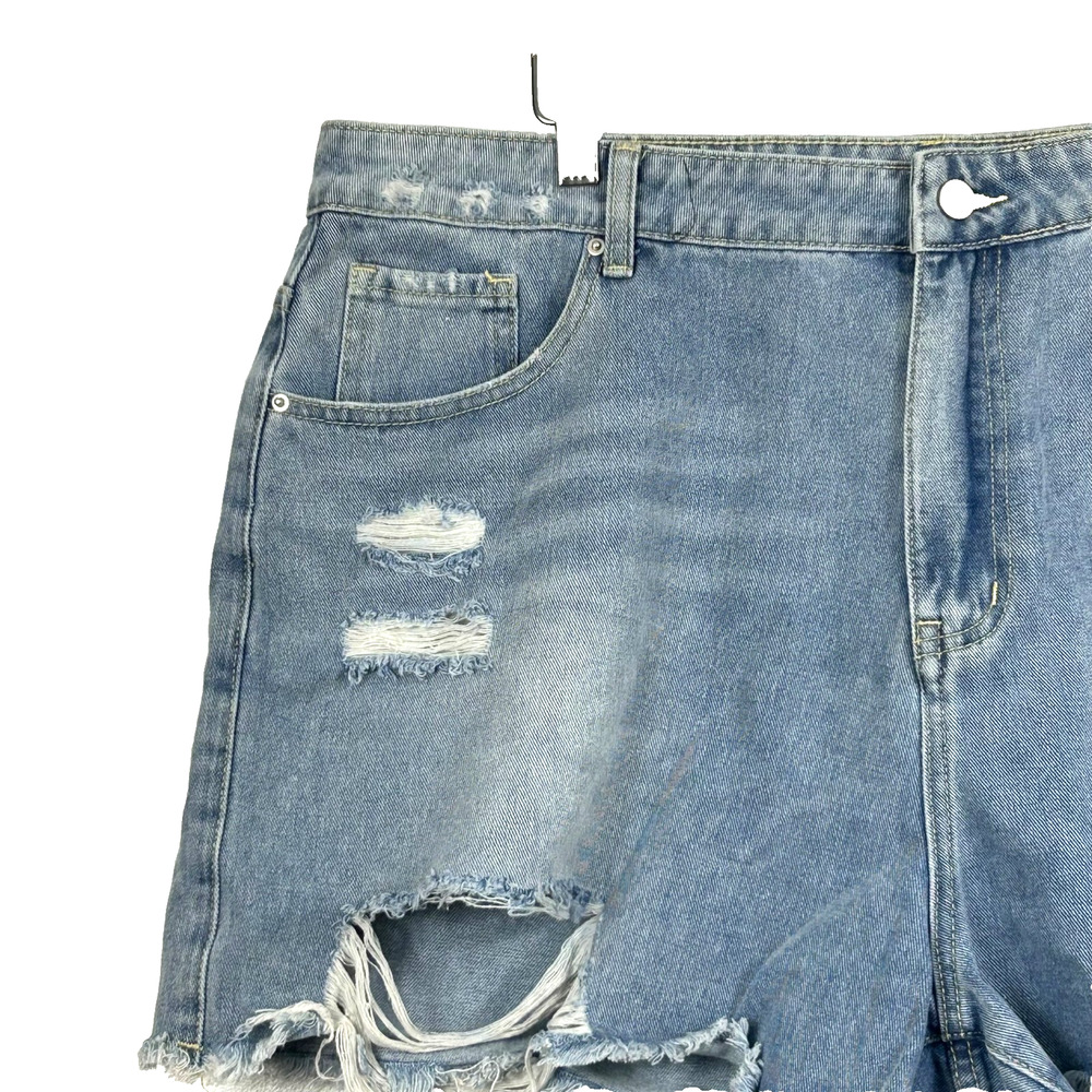 Cut Tag Denim Shorts Womens 16 2XL Medium Wash Distressed Ripped Frayed Hem‎ - Picture 2 of 8
